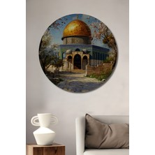 Teona Ahşap Kudüs Kubbetüs Sahra Yağlı Boya Görünümlü Ahşap Dekoratif Tablo Yuvarlak Tablo