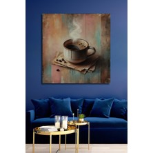 Teona Ahşap Buharlı Kahve Bardağı Yağlı Boya Görünümlü Ahşap Dekoratif Tablo Dikdörtgen Tablo