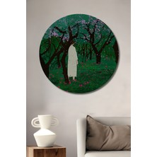 Teona Ahşap Baharın Gızemlı Ormanı Sulu Boya Görünümlü Ahşap Dekoratif Tablo Yuvarlak Tablo