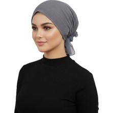 ELYSIANfidan Lüks Plise Koyu Gri Arkası Şifon Çiçek Detaylı Hazır Türban Tesettür Bone