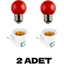 Açma Kapama Anahtarlı Duy Fişli + 1W Tasarruflu Renkli E27 LED Gece Lambası Kırmızı Işık 2 Adet