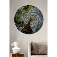 Teona Ahşap Görkemli Ağaç Spiral Sanat Yağlı Boya Görünümlü Ahşap Dekoratif Tablo Yuvarlak Tablo