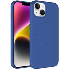 Spia iPhone 13 Uyumlu Magsafe Wireless Şarj Özellikli Pastel Renk Silikon Spıa Plas Kapak-Mavi
