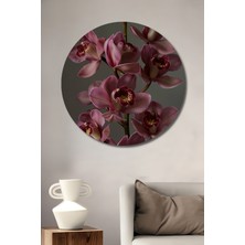 Teona Ahşap Pembe Orkide Yağlı Boya Görünümlü Ahşap Dekoratif Tablo Yuvarlak Tablo