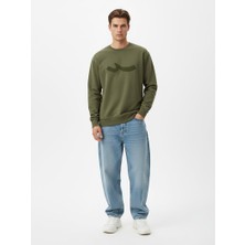 LTB Uzun Kollu Sıfır Yaka Sign Baskılı Yeşil Sweatshırt