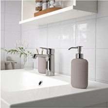 IKEA 3'lü Banyo Seti - Sıvı Sabunluk, Fırçalık, Katı Sabunluk - Stoneware Bej