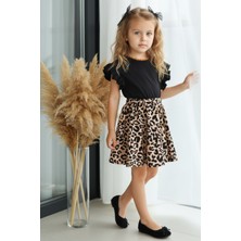 Parla Kids Kız Çocuk Leopar Fırfır Kollu Elbise Toka Takım