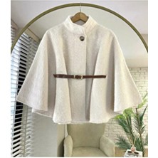 Ensade Kadın Kemerli Kısa Kaşe Panço Modern Tasarım Örme Kumaş ile Şık Kış Stili