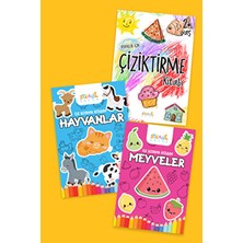 Staau Çocuk Boyamaya Başlangıç Seti - 3 Kitap (Çiziktirme, Hayvanlar, Meyveler) 2 Yaş İçin Eğlenceli