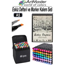 ArtMaster A5 Eskiz Defteri 50 Yaprak 100 gr 1 Adet 60 Renk Marker Kalem Çift Taraflı Touch Çift Uçlu Eskiz Defteri Boya Seti