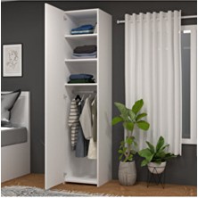 Mobilique Retro-4 Askılı 3 Raflı Tek Kapaklı Gardırop Beyaz