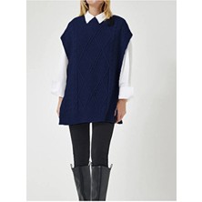 Yuga Knitting Yandan Bağlamalı Triko Örgü Detaylı Uzun 75CM Kadın Süveteri