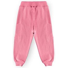 Luess Kız Çocuk Lastikli Pantolon - Pembe Desenli Uzun Örme Kumaş Modeli Rahat ve Şık