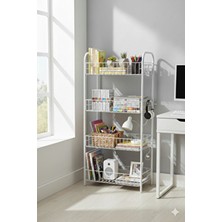 Emkatex 4 Katlı Beyaz Kitaplık & Ayakkabılık, Banyo, Mutfak, Oyuncak Rafı Metal Kitaplık 80X40X23