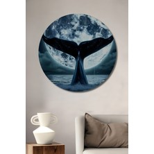 Teona Ahşap Ay Işığı Altında Balina Kuyruğu Yağlı Boya Görünümlü Ahşap Dekoratif Tablo Yuvarlak Tablo