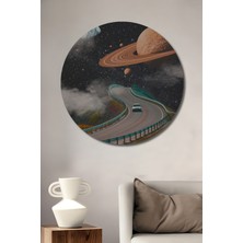 Teona Ahşap Uzay Yolculuğu Yağlı Boya Görünümlü Dekoratif Ahşap Tablo Yuvarlak Tablo