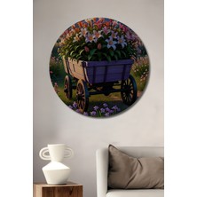 Teona Ahşap Muhteşem Çiçek Vagonu Yağlı Boya Görünümlü Dekoratif Ahşap Tablo Yuvarlak Tablo