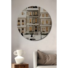 Teona Ahşap Kış Masalı Yağlı Boya Görünümlü Ahşap Dekoratif Tablo Yuvarlak Tablo