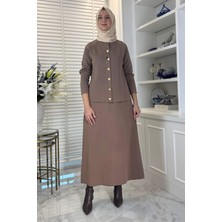 Rabia Şamlı Melis Çelik Örme Triko Takım Sütlü Kahve