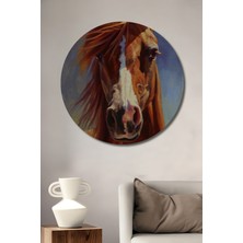 Teona Ahşap Atın Asil Bakışı Yağlı Boya Görünümlü Ahşap Dekoratif Tablo Yuvarlak Tablo