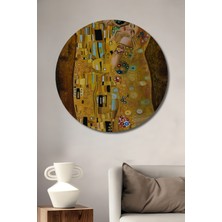 Teona Ahşap Gustav Klimt Öpücük Yağlı Boya Görünümlü Ahşap Dekoratif Tablo Yuvarlak Tablo
