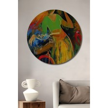 Teona Ahşap Renkli Yağlı Boya Görünümlü Kadın ve Bisiklet Ahşap Dekoratif Tablo Yuvarlak Tablo