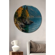 Teona Ahşap Sonbahar Manzarası Ahşap Dekoratif Tablo Yağlı Boya Görünümlü Modern Sanat Yuvarlak Tablo