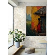 Teona Ahşap Sulu Boya Görünümlü Ahşap Dekoratif Tablo Kırmızı Elbiseli Kadın Bohem Sanat Eseri Dikdörtgen Tablo