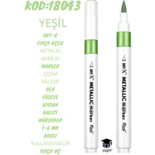 Art-X Fırça Uçlu Metalik Akrilik Marker Çizim Kalemi Yeşil 1-6 mm Uç Her Yüzeye Uygun Kalıcı Mürekkep