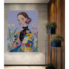 Teona Ahşap Bohem Sanat Sulu Boya Görünümlü Çiçeklerle Bezeli Zarif Kadın Ahşap Dekoratif Tablo Dikdörtgen Tablo