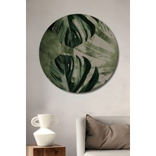 Teona Ahşap Tropik Yaprak Görünümlü Yağlı Boya Modern Sanat Ahşap Dekoratif Tablo Yuvarlak Tablo