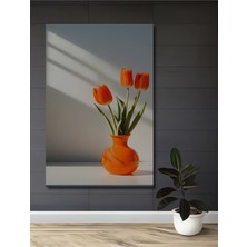 Teona Ahşap Canlı Portakal Lalesi Yağlı Boya Görünümlü Dekoratif Ahşap Tablo Dikdörtgen Tablo