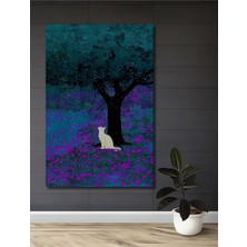 Teona Ahşap Sulu Boya Görünümlü Kedi ve Ağaç Ahşap Dekoratif Tablo Modern Sanat Eseri Dikdörtgen Tablo
