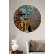 Teona Ahşap Mescidi Aksa Dolunay Yağlı Boya Görünümlü Ahşap Dekoratif Tablo Yuvarlak Tablo