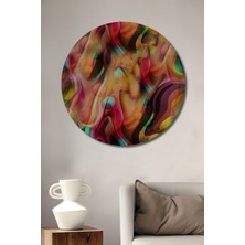 Teona Ahşap Modern Sanat Ahşap Dekoratif Tablo Soyut Renk Cümbüşü Yağlı Boya Görünümlü Yuvarlak Tablo