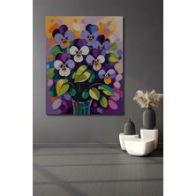 Teona Ahşap Mor Menekşeler Yağlı Boya Görünümlü Modern Sanat Ahşap Dekoratif Tablo Dikdörtgen Tablo