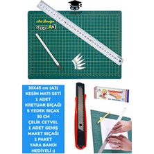 30X45 cm (A3) Kesim Matı Seti 1 Adet Kretuar Bıçağı 5 Yedek Bıçak 30 cm Cetvel 1 Adet Maket Bıçağı