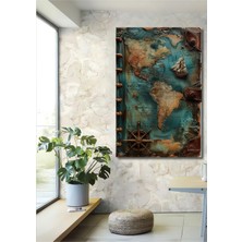 Teona Ahşap Keşifler Atlası Yağlı Boya Görünümlü Ahşap Dekoratif Tablo Dikdörtgen Tablo