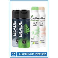 Blade Erkek & Kadın Karışık Deodorant Set 4X150 ml Hızlı Kurur,leke Bırakmaz