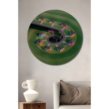 Teona Ahşap Renkli Evler Ahşap Dekoratif Tablo Yağlı Boya Görünümlü Modern Sanat Eseri Yuvarlak Tablo