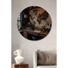 Teona Ahşap Ahşap Dekoratif Dünya Haritası Yağlı Boya Görünümlü Tablo Ahşap Dekoratif Tablo Yuvarlak Tablo