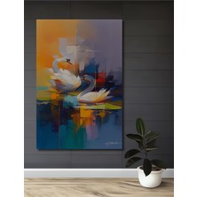 Teona Ahşap Modern Sanat Yağlı Boya Görünümlü Kuğu Çifti Ahşap Dekoratif Tablo Dikdörtgen Tablo