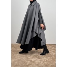 Ande Tesettür Uzun Kaşe Panço - Gri