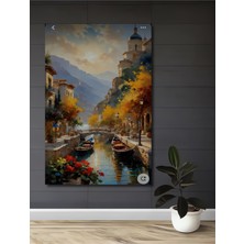 Teona Ahşap Italyan Kanal Manzarası Sulu Boya Görünümlü Ahşap Dekoratif Tablo Dikdörtgen Tablo