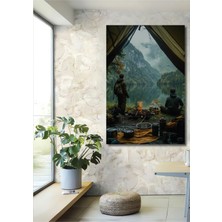 Teona Ahşap Doğa Temalı Yağlı Boya Görünümlü Kamp Manzarası Ahşap Dekoratif Tablo Dikdörtgen Tablo