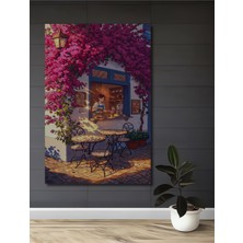 Teona Ahşap Bohem Sanat Sulu Boya Görünümlü Kafe Manzarası Ahşap Dekoratif Tablo Dikdörtgen Tablo