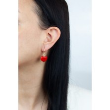 Liveyn Design Kırmızı Murano Kalp Sallantılı Gold Küpe