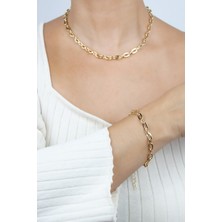 Liveyn Design Gold Kaplama Klasik Kadın Kolye Bileklik Set
