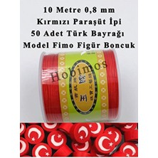 Hobimos 50 Adet Türk Bayrağı Model Fimo Boncuk ve 10 Metre 0,8 mm Kırmızı Paraşüt Ipi
