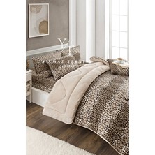 ChicMaison Çift Kişilik Pofuduk Uyku Seti | Lastikli Çarşaflı | Çeyiz Seti | Çeyiz Takımı | Leopar